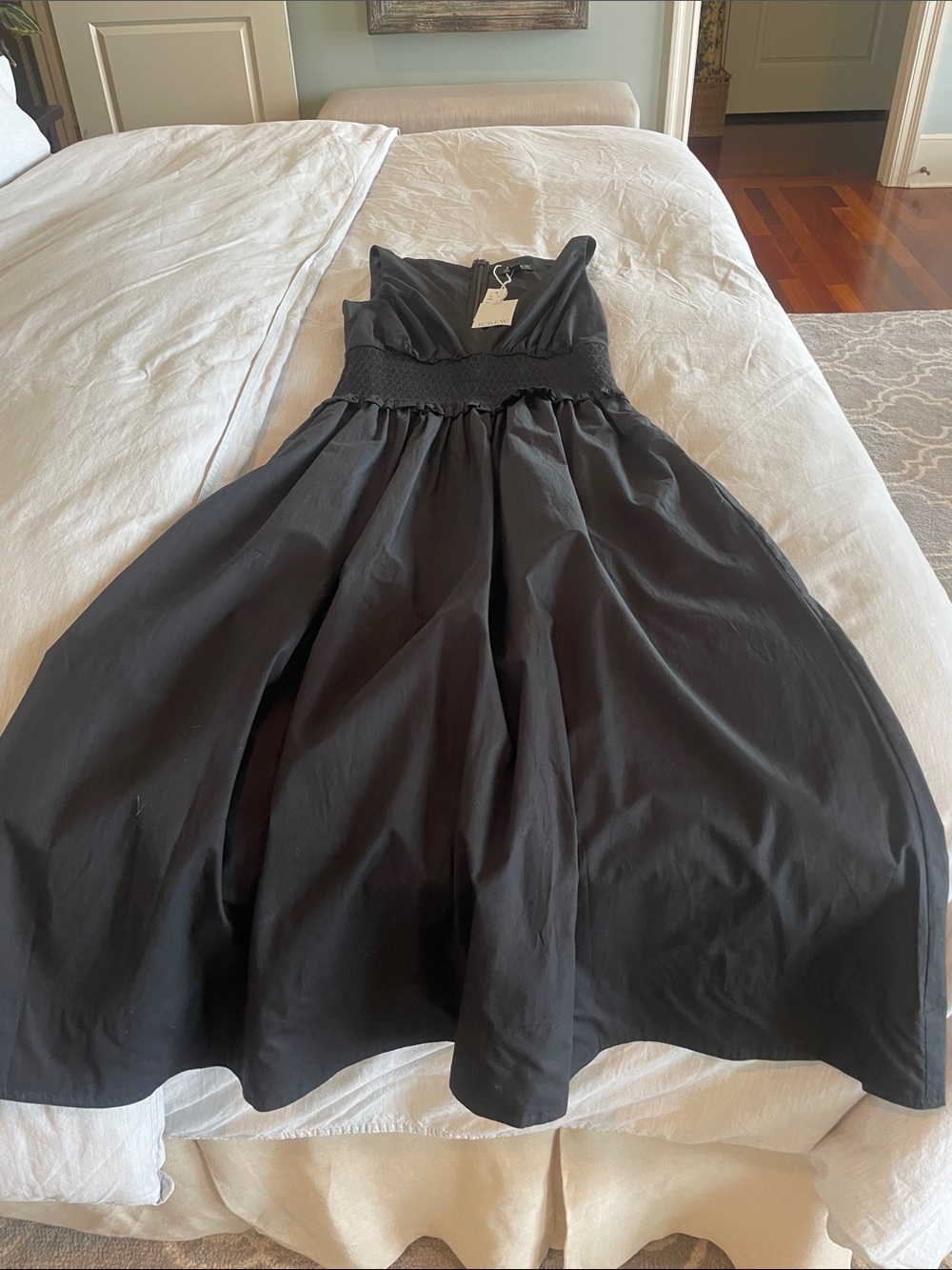 J. Crew Black Sleeveless Smocked-Waist Midi Dress